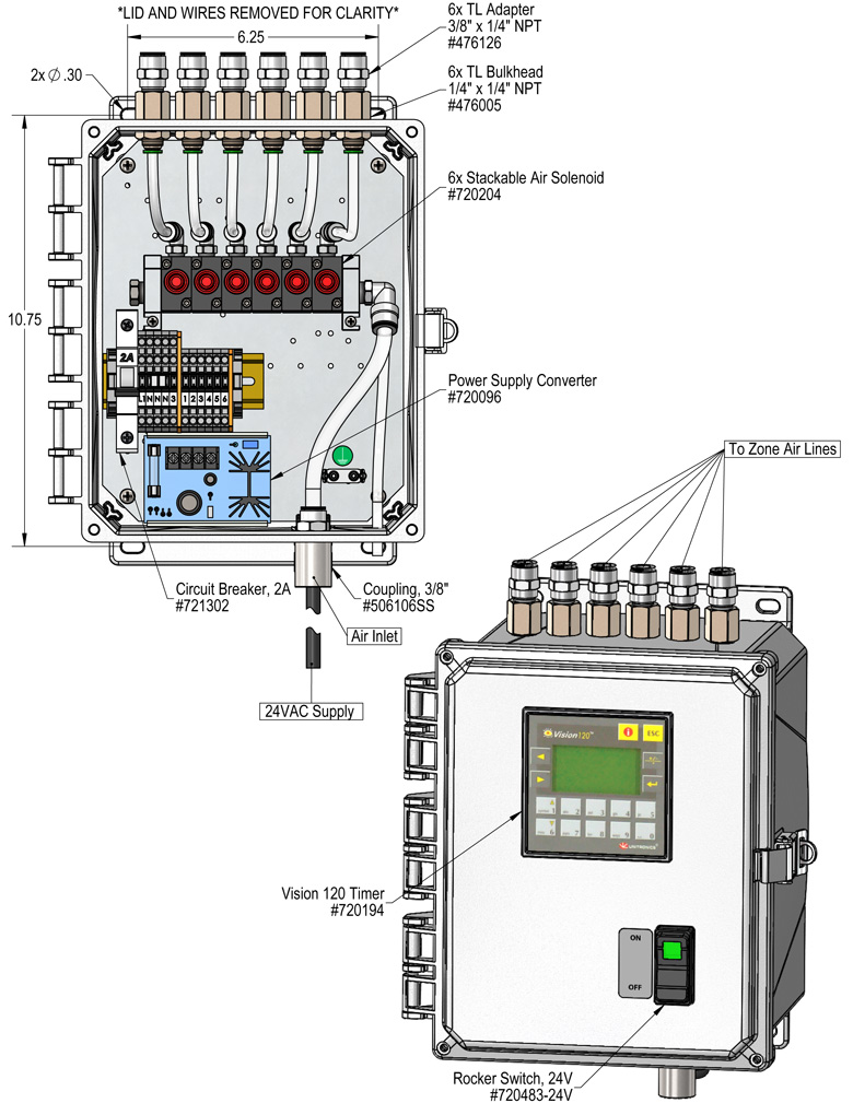 976710-24V - 6-Zone PLC Vision Satellite Controller - 24VAC 